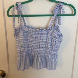 Blue and White Tie Blouse